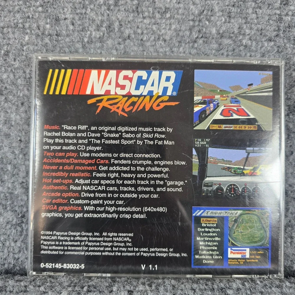NASCAR Racing PC Game Papyrus Sports‎ Vintage CD Rom 1994 Simulation